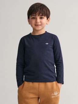 GANT - Boys Blue Solid Regular Fit Shield T-Shirt