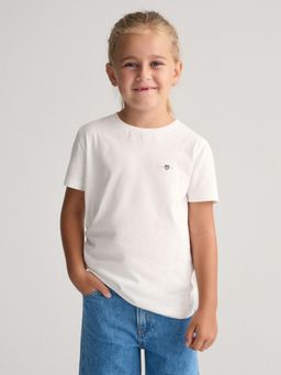 GANT - Girls White Solid Regular Fit Shield T-Shirt