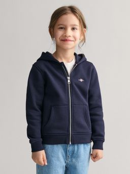 GANT - Blue Solid Regular Fit Shield Zip Hoodie