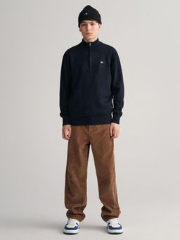 GANT - Navy Blue Solid Regular Fit Shield Cotton Sweater