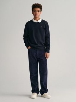 GANT - Navy Blue Solid Regular Fit Shield Classic Cotton Sweater