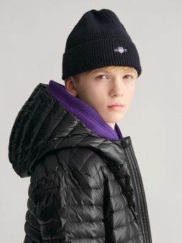 GANT - Boys Black Solid Shield Cotton Beanie