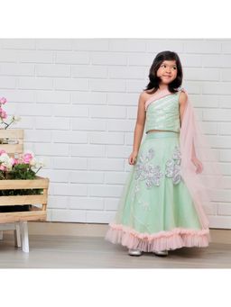 Pink Cow - Pista Green Embellished Ghaghra Choli with Dupatta (Set of 3)