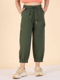 Stylo Bug - Girls Solid Ankle Length Regular Casual Wear Jogger Pant Green