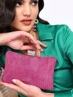 Sassora - Pink Genuine Leather Frame Women Party Clutch (M)