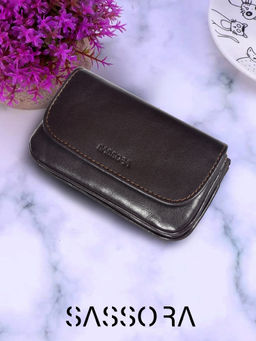 Sassora - Genuine Leather Women Key Case & Coin Pouch Dark Brown (S)