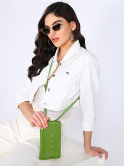 Sassora - Green Premium Leather Women Mobile Sling RFID Purse (L)