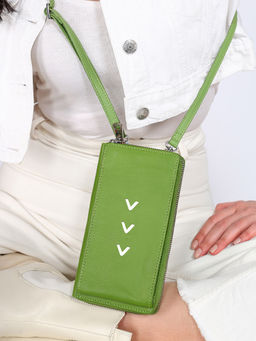 Sassora - Green Genuine Leather Women Mobile Sling Bag Purse (M)