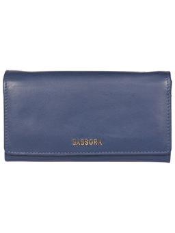 Sassora - Genuine Leather Blue RFID Women Travel Wallet (M)