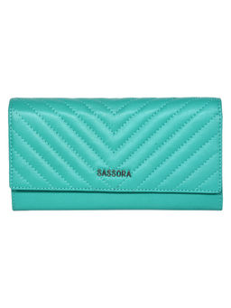 Sassora - Premium Leather Stitching Turquoise Pattern RFID Women Wallet (M)