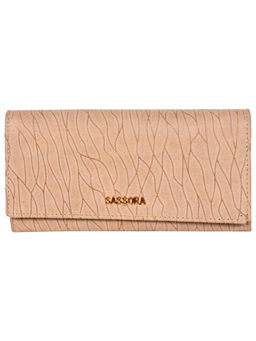 Sassora - Women Trendy Beige Genuine Leather RFID Wallet (6 Card Slots) (M)