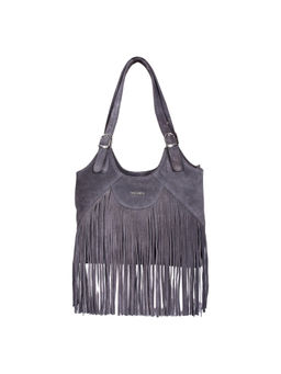 Sassora - Grey 100% Premium Suede Leather Girls Shoulder Bag (S)