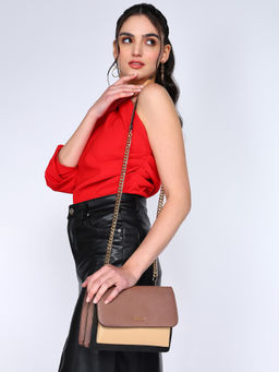 Sassora - Genuine Leather Pink & Beige Women Sling Bag (M)