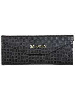 Sassora - Genuine Leather Black Unisex Foldable Spectacle Case (M)
