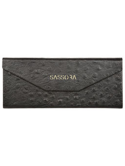 Sassora - Black Genuine Leather Unisex Foldable Spectacle Case (M)