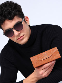 Sassora - Genuine Leather Tan Unisex Foldable Spectacle Case (M)