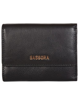 Sassora - Black 100 % Genuine Leather RFID Women Wallet (M)