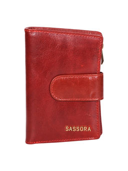 Sassora - Genuine Leather Maroon RFID Protected Women Wallet (M)