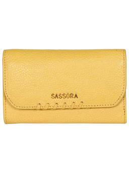 Sassora - Women Trendy Yellow Genuine Leather RFID Wallet (10 Card Slots) (M)