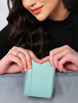 Sassora - Women Blue Genuine Leather RFID Wallet (9 Card Slots) (S)