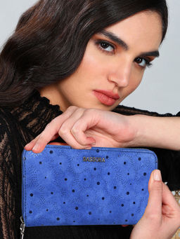 Sassora - Blue Premium Leather Women Purse RFID Wallet (M)