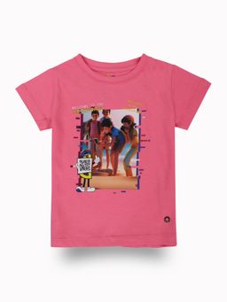 Gini & Jony - Girls Pink Digital Print Cotton Knits Half Sleeves T-Shirt