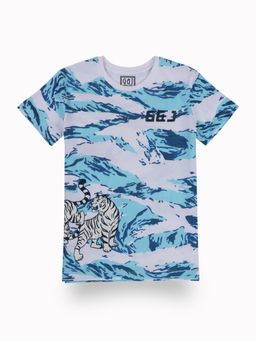 Gini & Jony - Boys Blue Tropical Print Cotton Half Sleeves T-Shirt