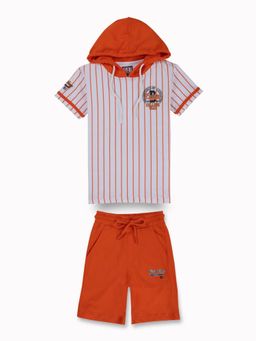 Gini & Jony - Boys Orange Stripes Cotton Co-Ord (Set of 2)