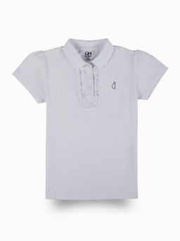 Gini & Jony - Girls White Solid Cotton Knits Puffer Sleeves Top