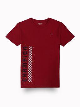 Palm Tree By Gini & Jony - Boys Maroon Graphic Print Cotton Half Sleeves T-Shirt