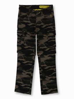 Gini & Jony - Boys Olive Camouflage Cotton Fixed Waist Trouser