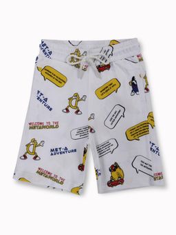 Gini & Jony - Boys White Conversational Print Cotton Bermuda