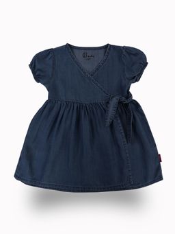 GJ Baby By Gini & Jony - Girls Navy Blue Solid Cotton Half Sleeves Dress
