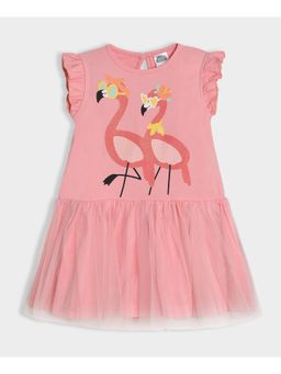 Mi Arcus - Pink Printed Round Neck Frock Dress for Girls