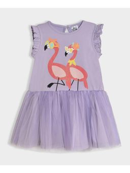 Mi Arcus - Purple Printed Round Neck Frock Dress for Girls