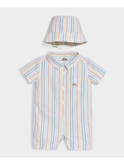 Mi Arcus - Multi-Color Stripes Pattern Romper with Hat for Kids (Set of 2)