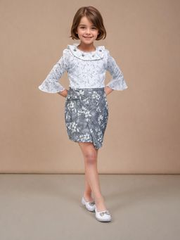 Toonyport - Grey Floral Girls Fit and Flare Dress