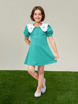 Toonyport - Green Solid/Plain Girls Fit and Flare Dress