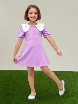 Toonyport - Lavender Solid/Plain Girls Fit and Flare Dress