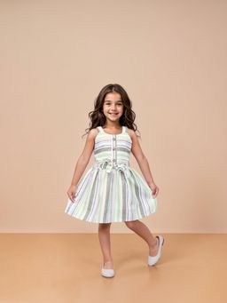 Toonyport - Green Printed Girls Fit and Flare Dress