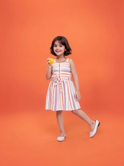 Toonyport - Orange Printed Girls Fit and Flare Dress
