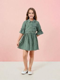 Toonyport - Green Solid/Plain Girls Fit and Flare Dress