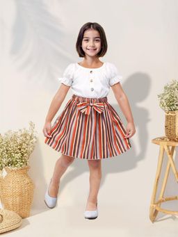 Toonyport - Peach Printed Girls Fit and Flare Dress