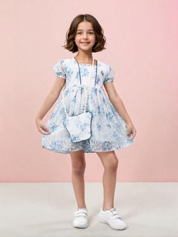 Toonyport - Blue Floral Girls Fit and Flare Dress