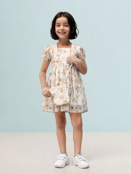 Toonyport - Gold Floral Girls Fit and Flare Dress