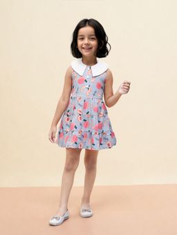 Toonyport - Blue Printed Girls Fit and Flare Dress