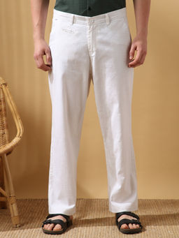 Dennis Lingo - Men White Solid Straight Fit Trouser