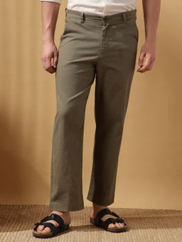 Dennis Lingo - Men Olive Solid Relaxed Fit Trouser