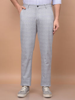 CRIMSOUNE CLUB - Men Grey Checked Trouser