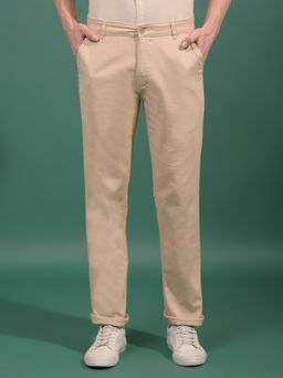 CRIMSOUNE CLUB - Men Beige Textured Straight Trouser